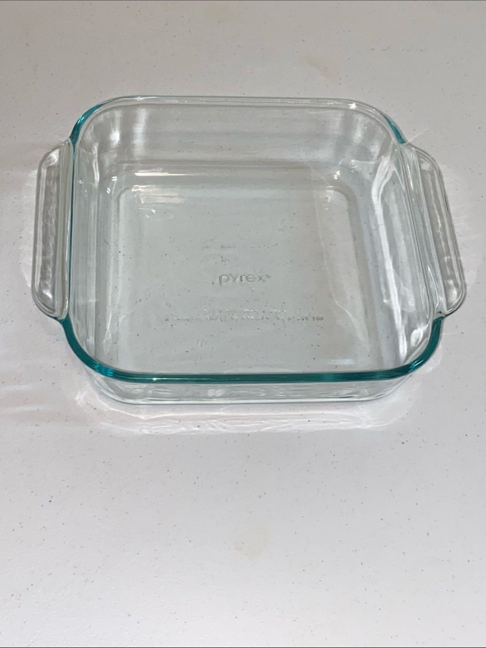 Pyrex Clear Glass Square Baking Dish with Aqua Rim